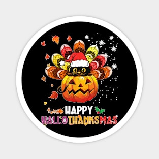 Black Cat Halloween And Merry Christmas Happy Hallothanksmas Magnet